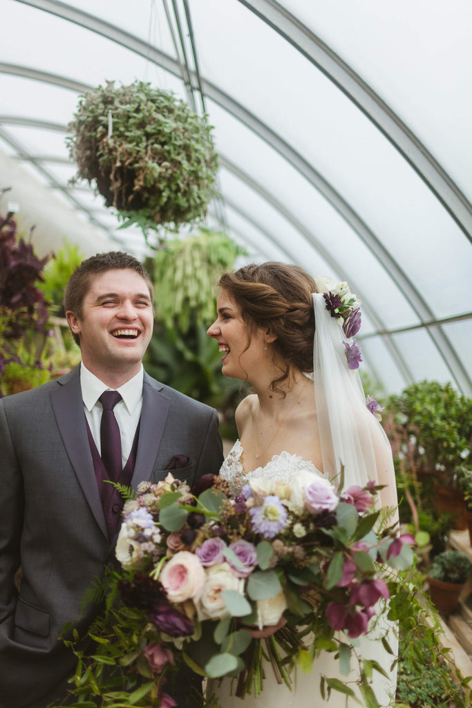 Plum, Wisteria, Lavender, Garden Roses, Hellebores, Ranunculus, Floral Veil, Greenhouse wedding, South Dakota Wedding, Wedding Decorating, Miller South Dakota, Aberdeen, Pierre, Huron, Sioux Falls 